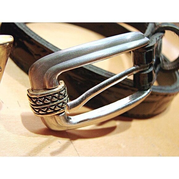 Lot of 2 Womens Brown Black Croc Design Faux Leather Dress Belts Size 10 - Picture 2 of 8